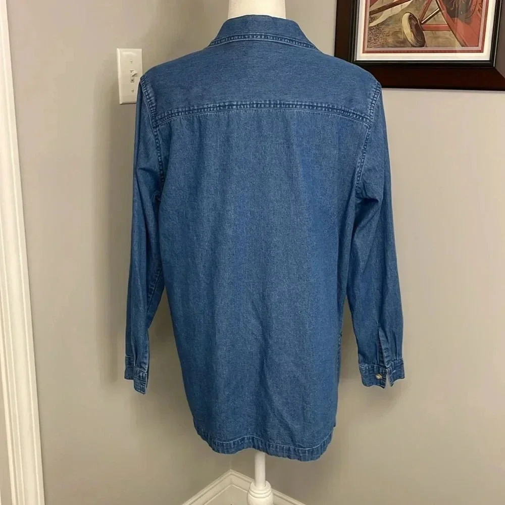 Bedford Fair Denim Chambray Womens Christmas Holiday Button Down Shirt Size Larg - Picture 4 of 5